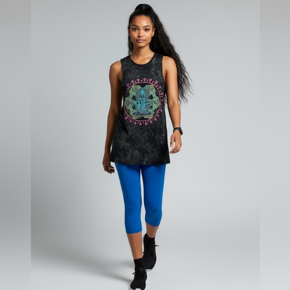 Evolution and Creation Acid Wash Ganesha Tank Open Side Muscle Tee